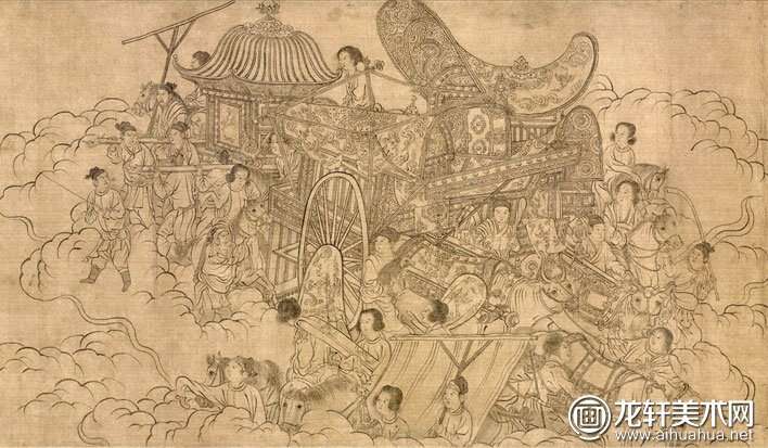 宋代李公麟《西岳降灵图卷》白描人物长卷（第十二段）高清大图