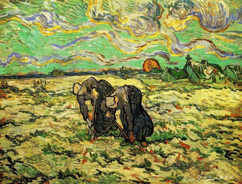 Two Peasant Women Digging in Field with Snow, Vincent van Gogh